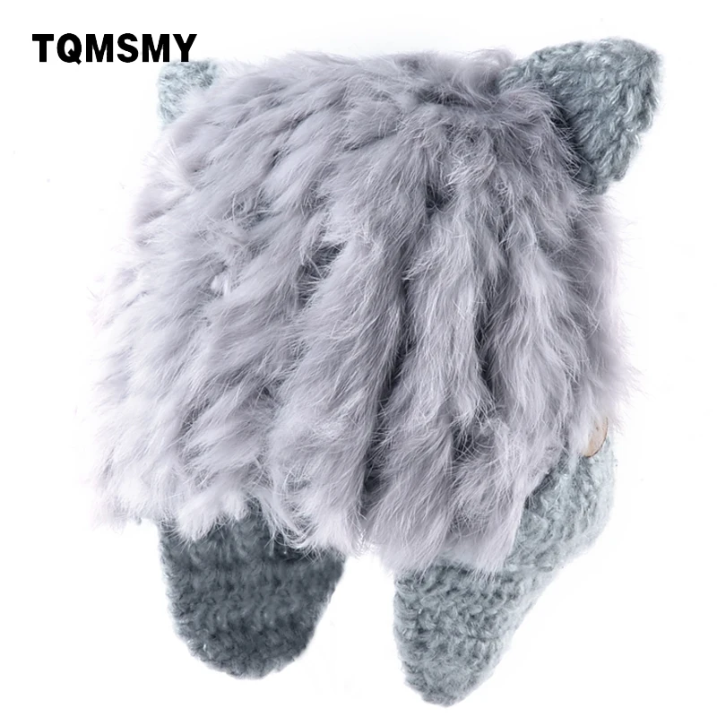 

TQMSMY Winter Women Hats Knitted Wool Rabbit Fur Hats For women Cat Ear flap Hat Female Knitting Earflap Skullies Beanies TMC56