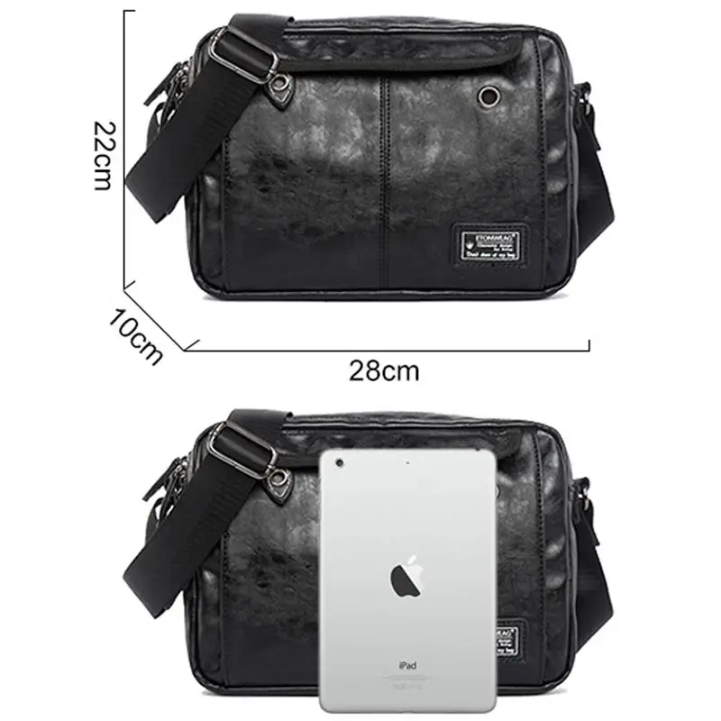 Men Leather Messenger Bag Male PU Leather Crossbody Travel Bag Leisure Shoulder Bags Crossbody Shoulder Bag Black Handbag XA1C