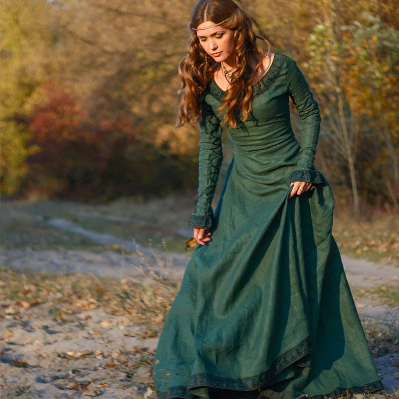 Vestido Medieval Vintage de manga larga para mujer, vestidos góticos renacentistas de princesa, disfraz de Cosplay de Halloween para mujer