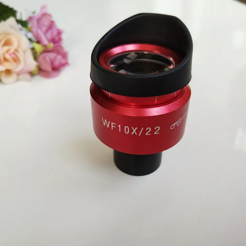 WF10X 22mm Red Shell Adjustable High Eyepoint Biological Microscope Eyepiece Lens 23.2mm with Hood Eyeshade Eye Caps