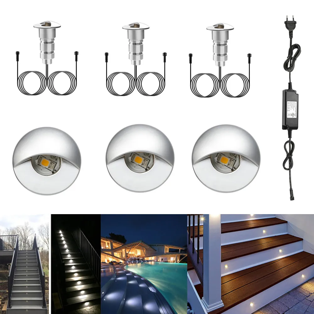 6PCS/lot 26mm Half Moon Eyelid 12V Low Voltage Waterproof Yard LED Deck Rail Stair Step Terrace Inground Lights + Transformer