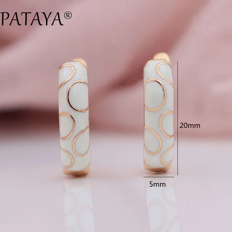 PATAYA New Arrivals 585 Rose Gold Color Women Wedding Party Jewelry Italy Draw Oil Painting Irregular Circle Dangle Earrings