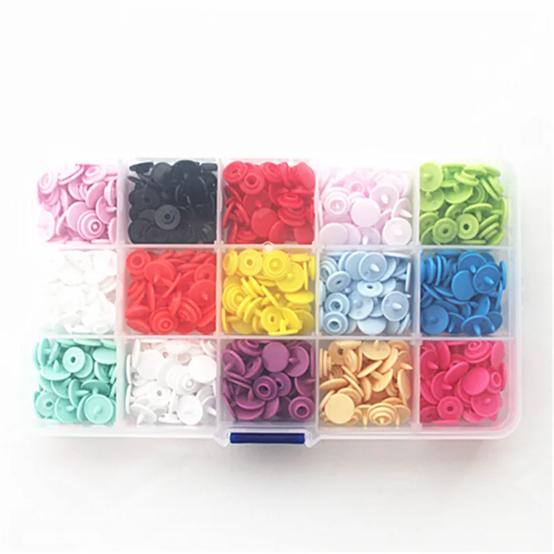 KAM 15 Colors Glossy Fastener Resin Snap Buttons T3 Caps 10 MM 150 Sets Plastic Box Packing Separately