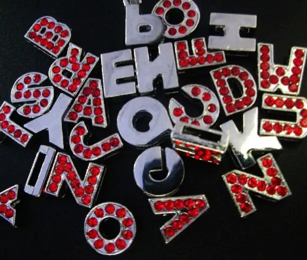 

8mm A-Z red rhinestones slide letters 130pcs/lot fit for 8mm diy necklace wristband keychains