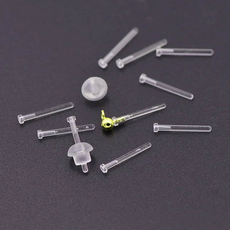 200pcs Transparent Plastic Earring Pins 0.75/0.55mm hole Hypoallergenic DIY Earring Finding