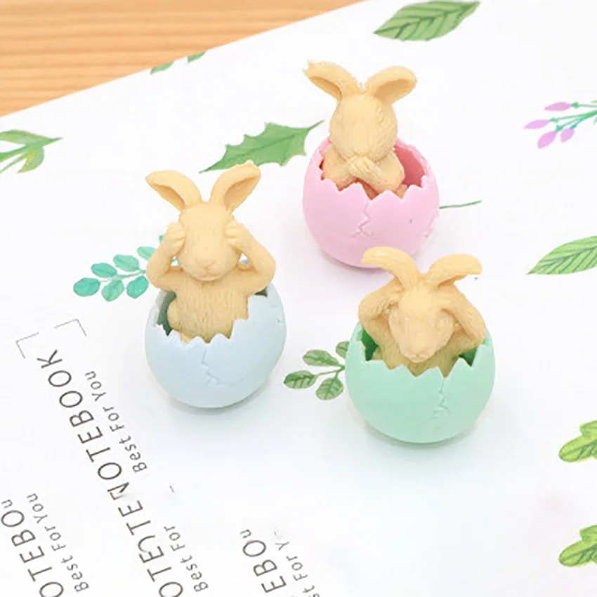 1PC Cute Cartoon Eggshell Rabbit Animal Erasers for Kids Gifts Pencil Erasers Games Prizes Party Favors School Supplies