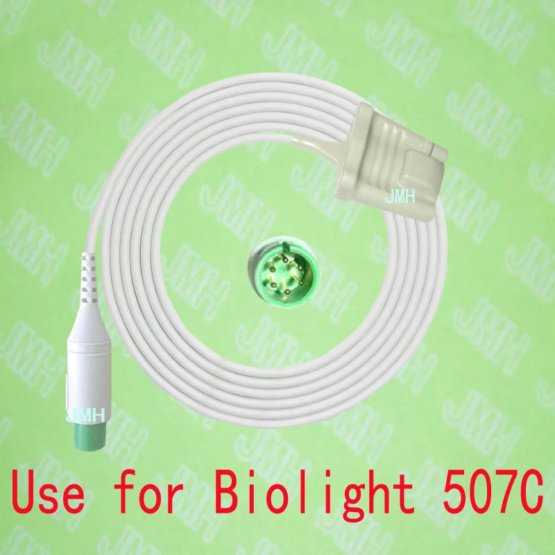 

Compatible with Biolight 507C Pulse Oximeter monitor , Adult silicone soft tip spo2 sensor,Green 6pin redel.