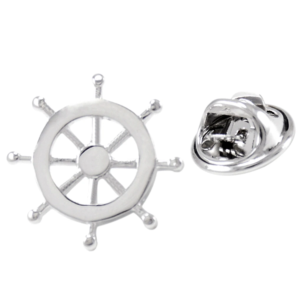 Nautical Ship Steering Wheel Collar Lapel Badge Marine Charms Brass Brooch Fashion Women Mens Shirt Pin