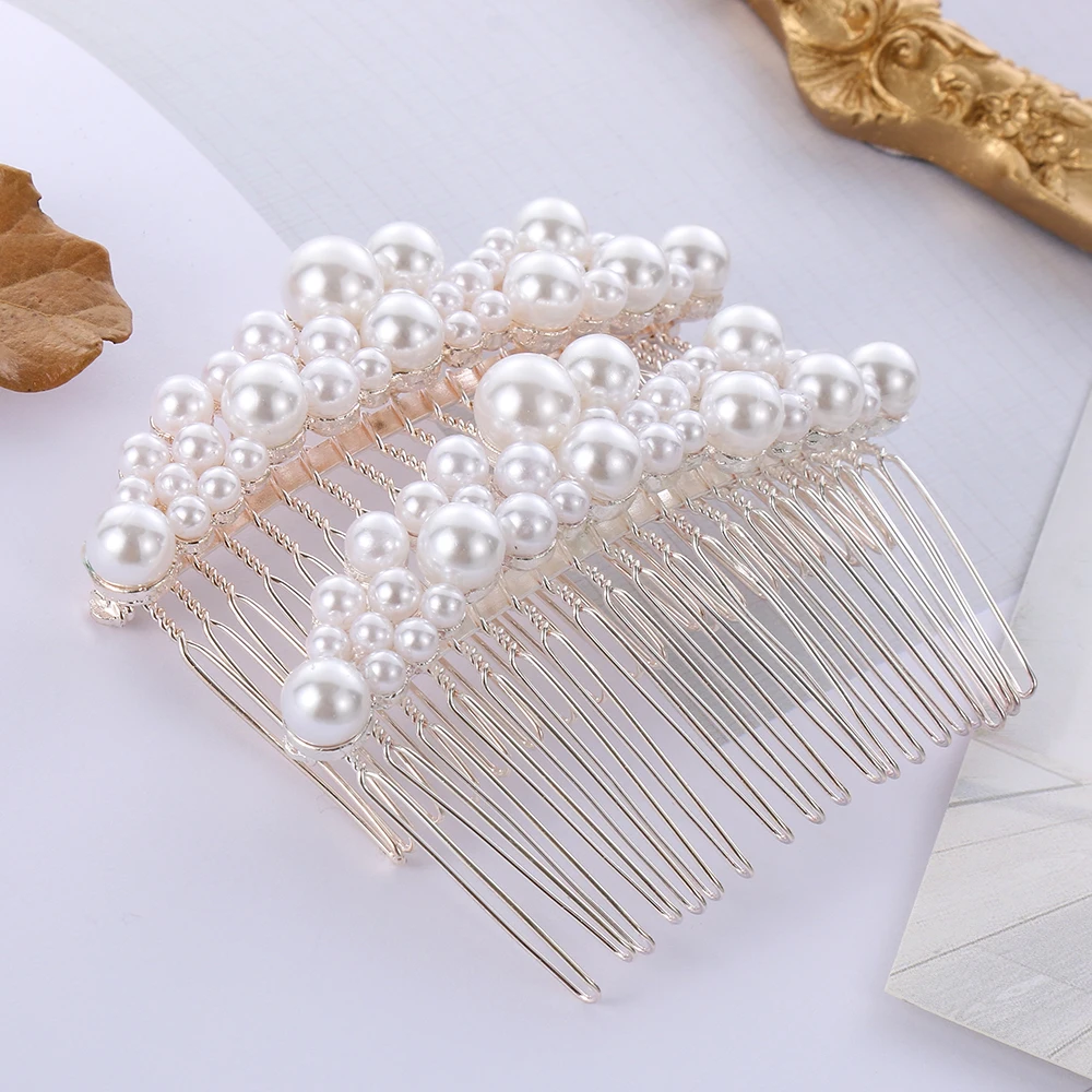 2020 New Fashion Women Pearl Hair Combs Wedding Hair Accessories Hair Pin Rhinestone Tiara Bridal Clips Bride Hair Jewelry