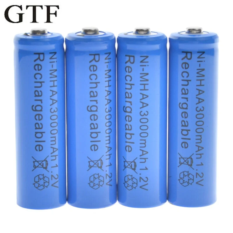 GTF 4PCS 1.2V 3000mAh AA Rechargeable Ni-MH Battery for Remote controls Radios Torches AA 1.2V 3000mah rechargeable batteries