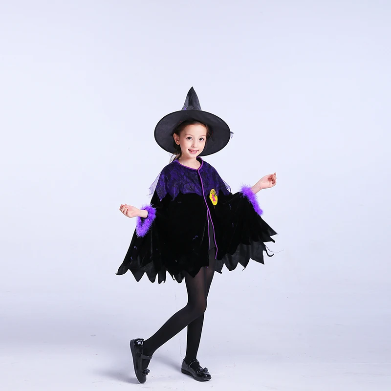Nieuwjaar Carnaval Halloween Heksenkostuum voor Meisje Kinderen Fantasia Fancy Dress Tovenares Mantel met Hoed Kinderen Cosplay Kleding