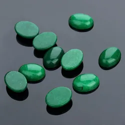 New Fashion 10pcs/lot Natural Bulk Beads 10x14 13x18mm Flat Back Oval Cabochons Cameo Green Stone Beads for Jewelry Makings