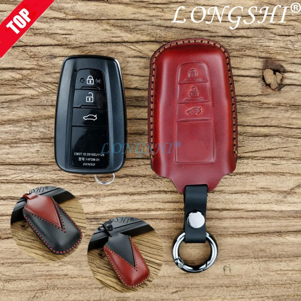 Nice Handmade Car Genuine Leather Key Cover Holder Case for Toyota Camry Corolla C-HR CHR 2018 Fob 2 3 4 Button Key Accessories