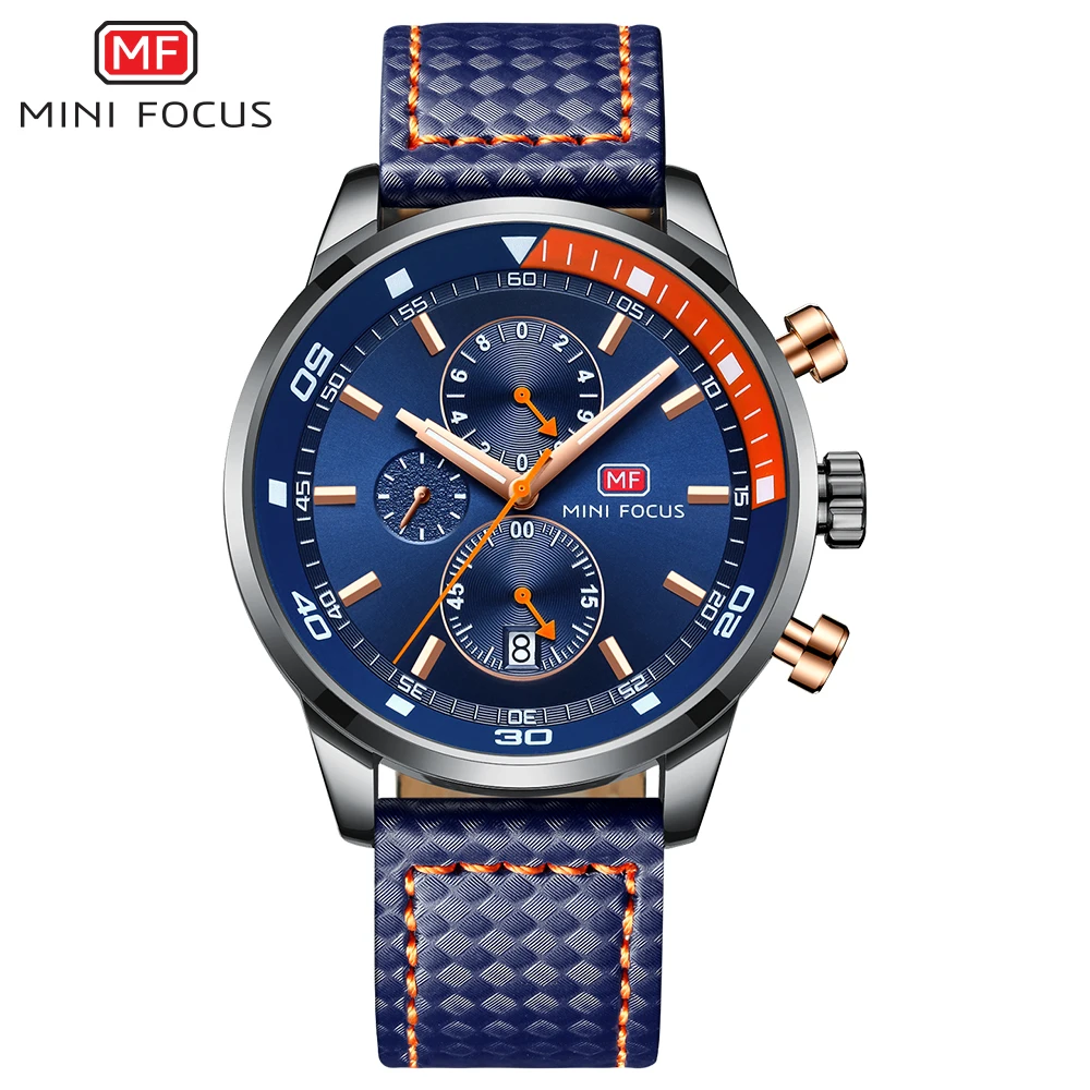 MINI FOCUS Luxury Sports Brand Men Chronograph Military Watches Men\'s Quartz Watch Leather Clock Male Watch Relogio Masculino