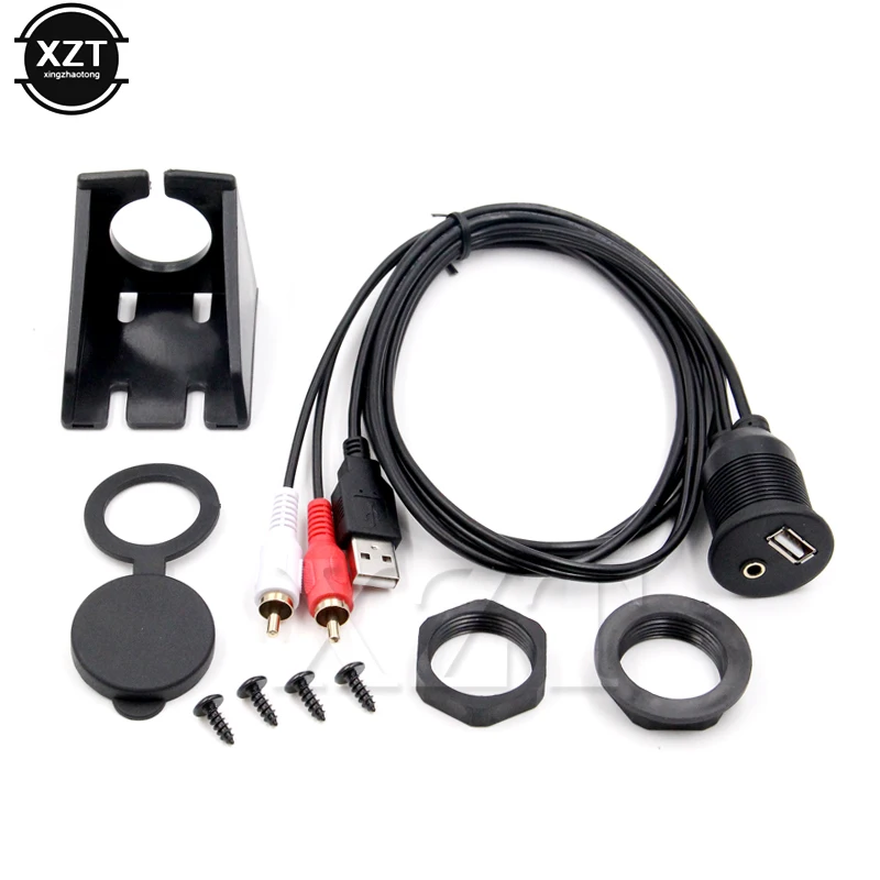High Quality Car Dashboard Flush Mount USB AUX 2RCA Socket Extension Lead Panel Cable Waterproof Cord for Automobiles Motorcycle