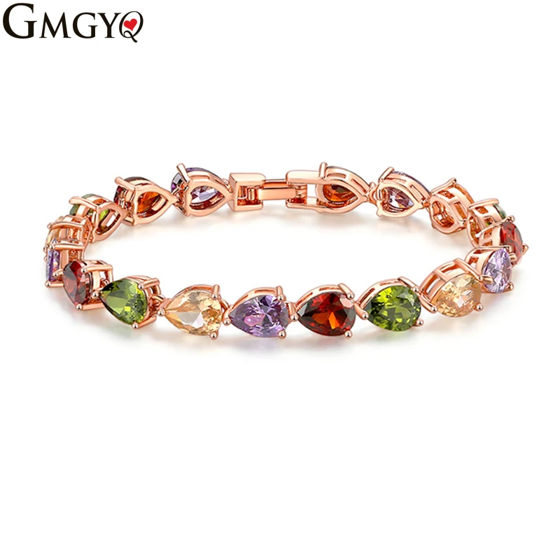 

GMGYQ Luxe Rose Goud Kleur Chain Link Armband voor Vrouwen Dames Shining AAA Cubic Zirkoonkristal Sieraden Women Accessories