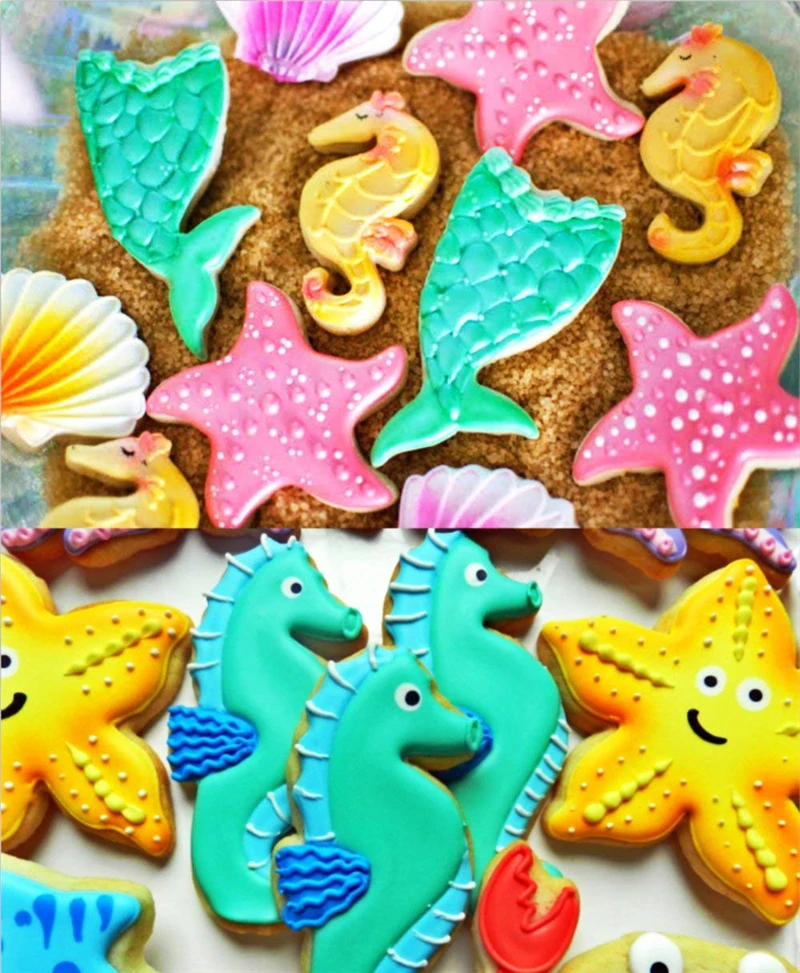 KENIAO Ocean Creatures Cookie Cutter - Shark, Octopus, Seashell, Seahorse, Starfish, Mermaid Tail, whale Biscuit Bread Molds