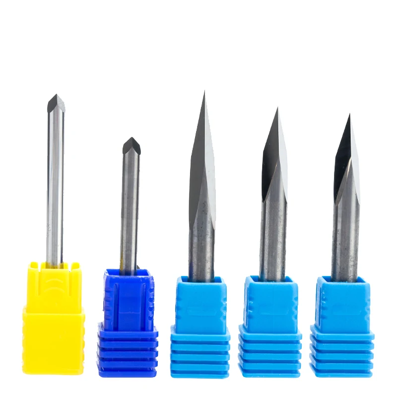 HUHAO 1pc 4mm 6mm 3 Edge Carbide Pypamid Bits 3A TOP QUALITY CNC Engraving Bits Router Machine 3 Face Stone Carving Tools