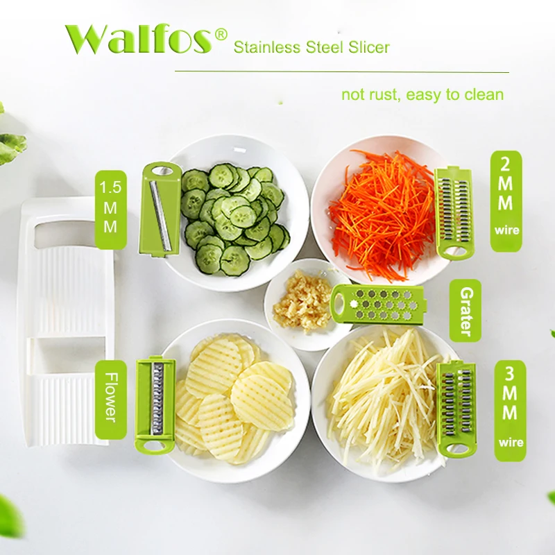 WALFOS Mandoline Peeler Grater Vegetables Cutter Tools with 5 Blade Carrot Grater Onion Vegetable Slicer Kitchen Accessories