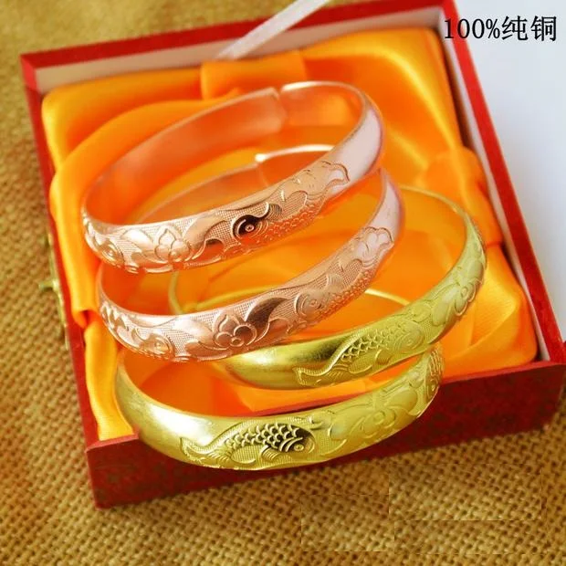 1 Pair Pure Brass Copper Bracelet Fish Patterned Authentic Quality Genuine Good Fortune Luck Gift Handmade