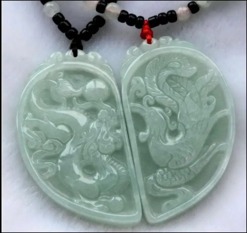 

Drop shipping Natural AAA Jadeite Jades Pendant 3D Handmade Carved Chinese Dragon Phoenix Buddha Pendant For lovers Necklace