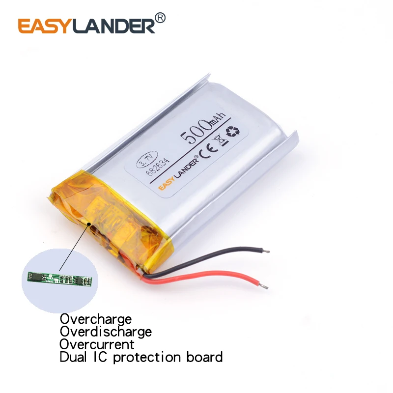 3.7V 500 mAH 682634 PLIB polymer lithium ion / Li-ion battery for GPS mp3 mp4 mp5 dvd bluetooth model toy battery pack