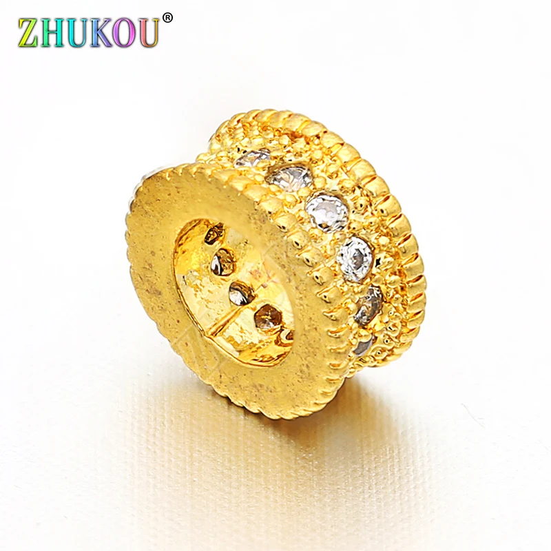 7mm Inlay Clear Cubic Zirconia Round Hollow Spacer Beads DIY Jewelry Bracelet Necklace Making, Model: VZ102
