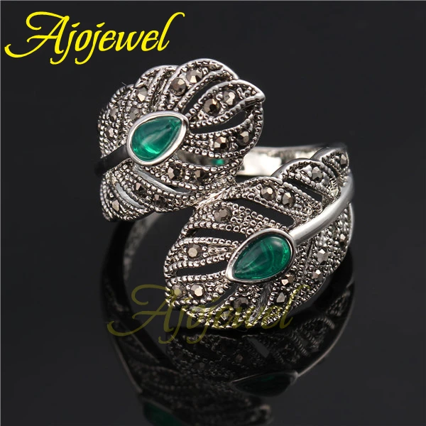 Ajojewel Vintage Ladies Jewelry Leaf Green Rings For Women (Size 6.7.8.9 )