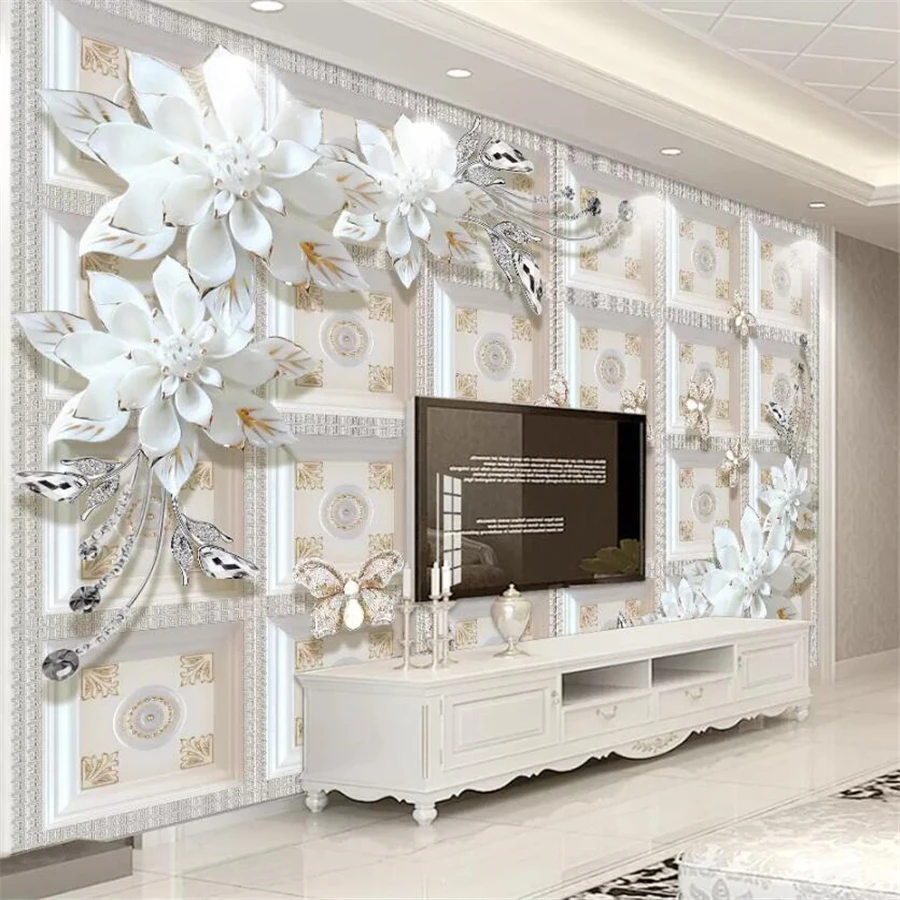 beibehang Custom wallpaper 3d photo mural stereo embossed jewelry flower modern minimalist European TV background wall wallpaper