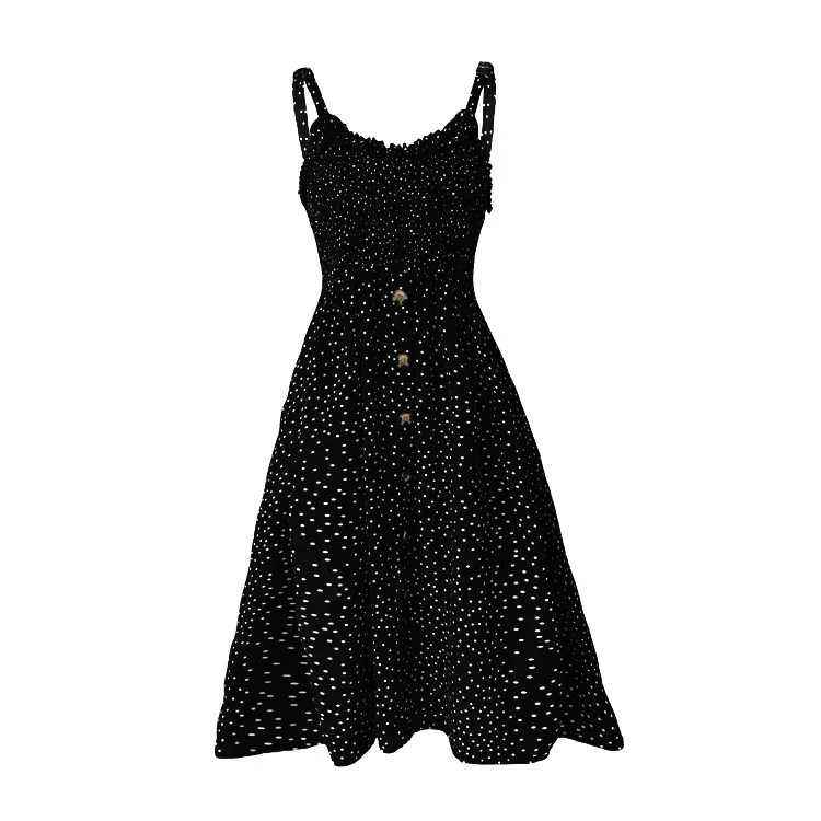 

Polka Dot Print Sundress 2022 Strapless Ruffle Sashes Tied Bow A-Line Dress Women Button Backless Summer Beach Dresses