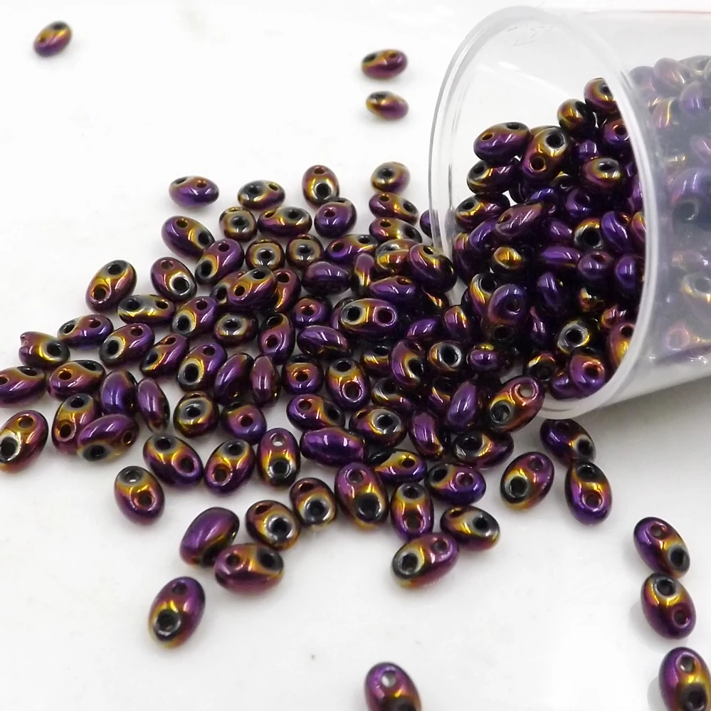 CHOOSE COLOR 100pcs Luster Czech Glass Seed Beads Two Hole  beads 5x2.5mm