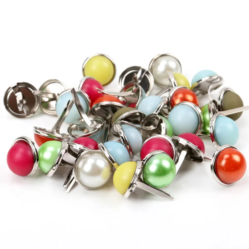 20pcs Mixed Pearl Round Metal Brad Studs Spikes Scrapbooking Embellishment Fastener Brads Crafts Pushpin Decoration 12mm