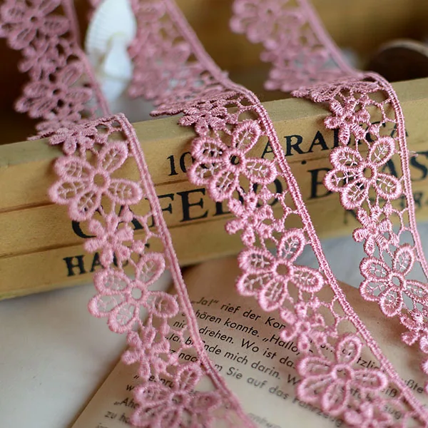 1yard Width:2.5cm Pink Flower Embroidered Lace Sewing Accessories Trim Lace DIY Curtain Dress (ss-621)