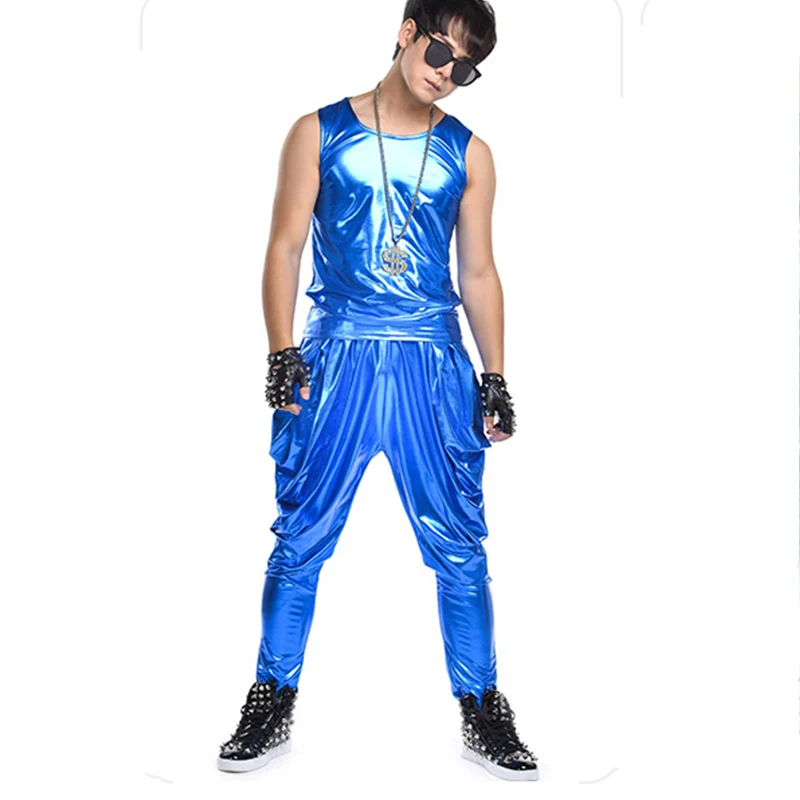 Hip Hop Dance Costumes Male Blue Suit Set Street Dancing Clothing Ds Dj Costumes Adults Singer Dancer Nightclub Show Wear DT777