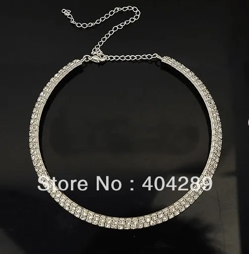 12pcs/lot  Statement Necklace Double Rows (2 rows)Crystal Rhinestone Necklace Collar Necklace Free Shipping