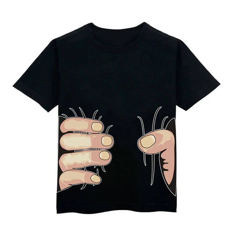 Fashion 3D Big Hand Boys T-Shirts Spoof Grab You Cotton Children Short Sleeve Tops Visual Creative girls Tees