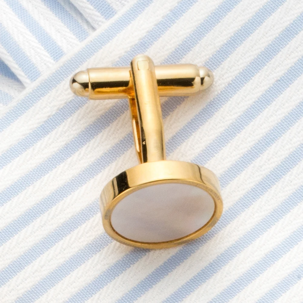 VAGULA Classic Gold-Color Plated Mother Pearl Copper Men\'s Cuff link Luxury gift Party Wedding Suit Shirt Buttons Cufflinks 718