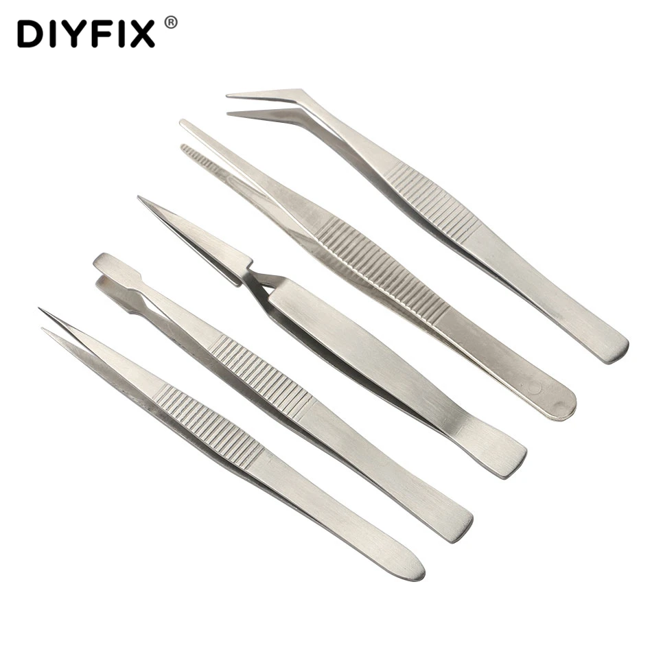 Набор прецизионных электронных пинцетов DIYFIX 5 в 1, противоскользящий антистатический монтажный инструмент для ремонта, паяльная помощь