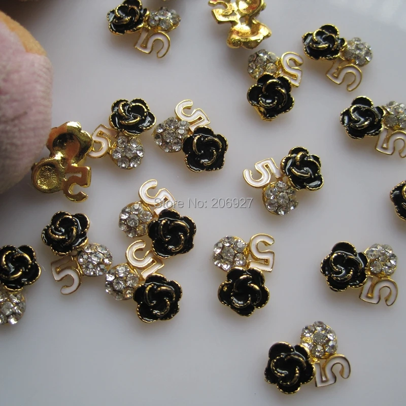 MD-592 10pcs Fancy Crystal Rhinestone Gold Flower Deco Metal Charms Metal Deco Charms Nail Art