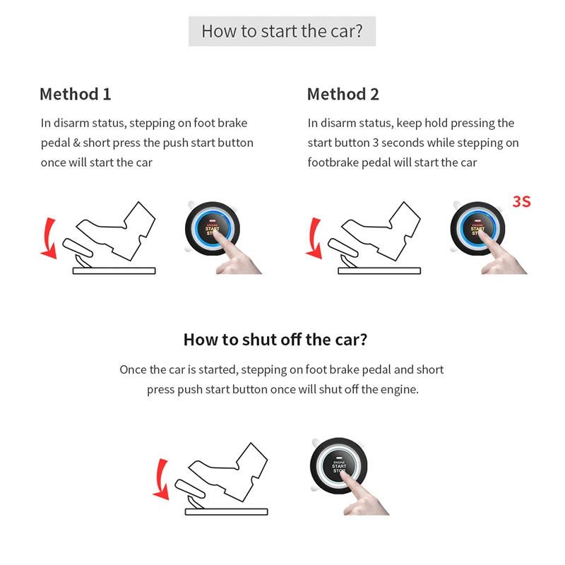 EASYGUARD RFID car alarm system with push button start & Transponder Immobilizer engine lock or unlock DC12V