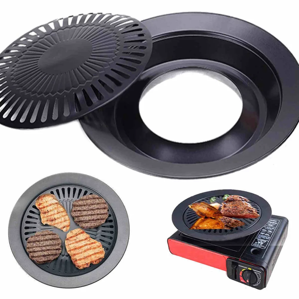 Portable Korean Outdoor Smokeless Barbecue Gas Grill Pan Household Smokeless Gas Stove Plate BBQ Roasting Cooking Tool Sets