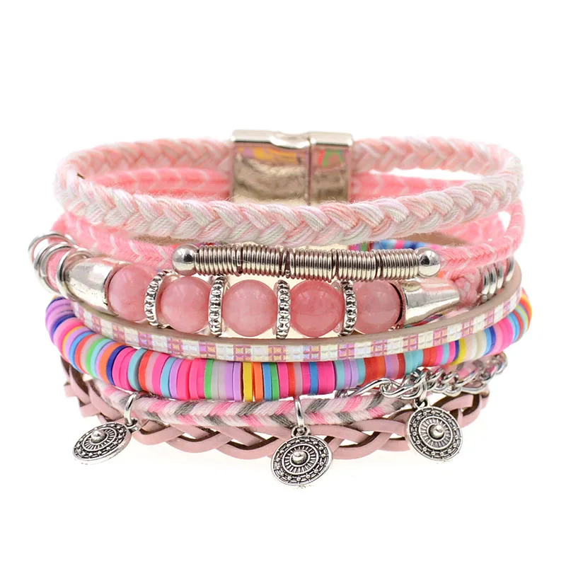 WELLMORE women bracelets leather bracelets natural stone beads beaded bracelets bohemia charm bracelets for women drop shipping