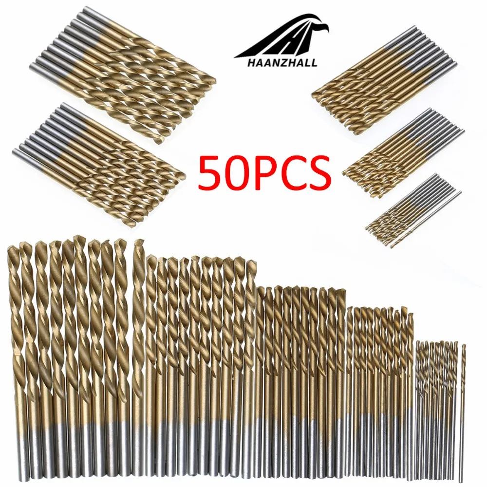 50pcs hss drill  Titanium Coated Drill Bits HSS High Speed Steel Drill Bits Set Tool High Quality Power Tools 1/1.5/2/2.5/3mm