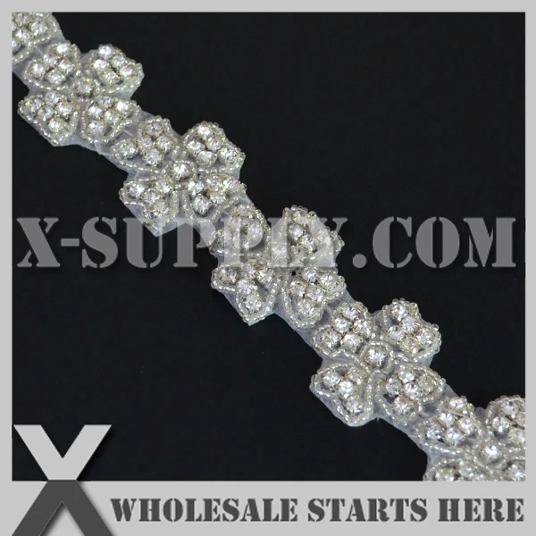 

(5yards/lot) Crystal Rhinestone Applique Beaded Trim for Wedding Bridal Sash,Headband and Shoe,3.5cm width,X1-RAT1048