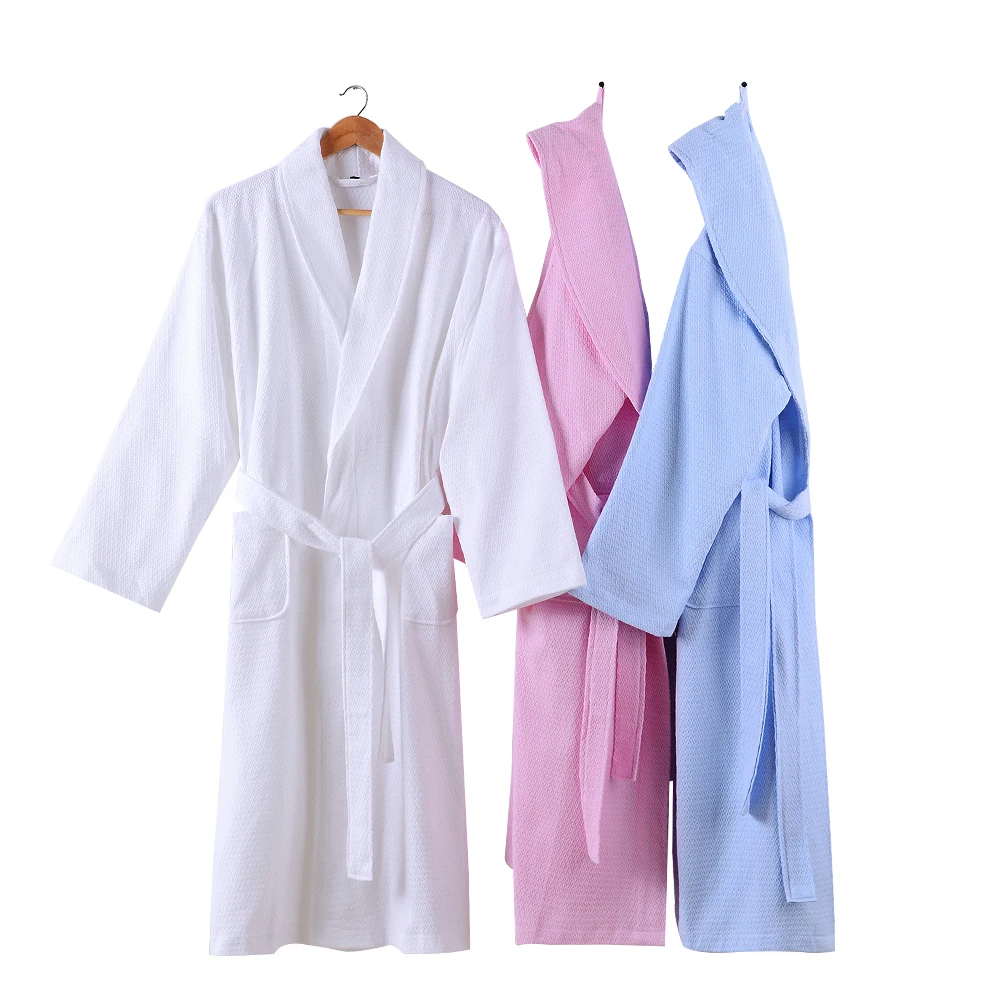 Summer Kimono Robe Women Bathrobe 100% Cotton Nightrobe Long Sleeves Solid Fashion Women's Bathrobe Bride Robes White Pink Blue