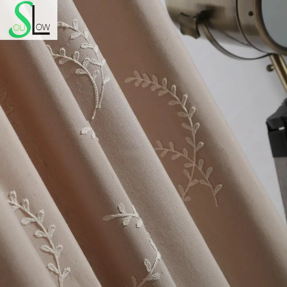 Peace Branch Embroidery Curtain Mianma Cross Yarn Cotton French Window Quality Curtains For Living Room Kitchen Bedroom Modern