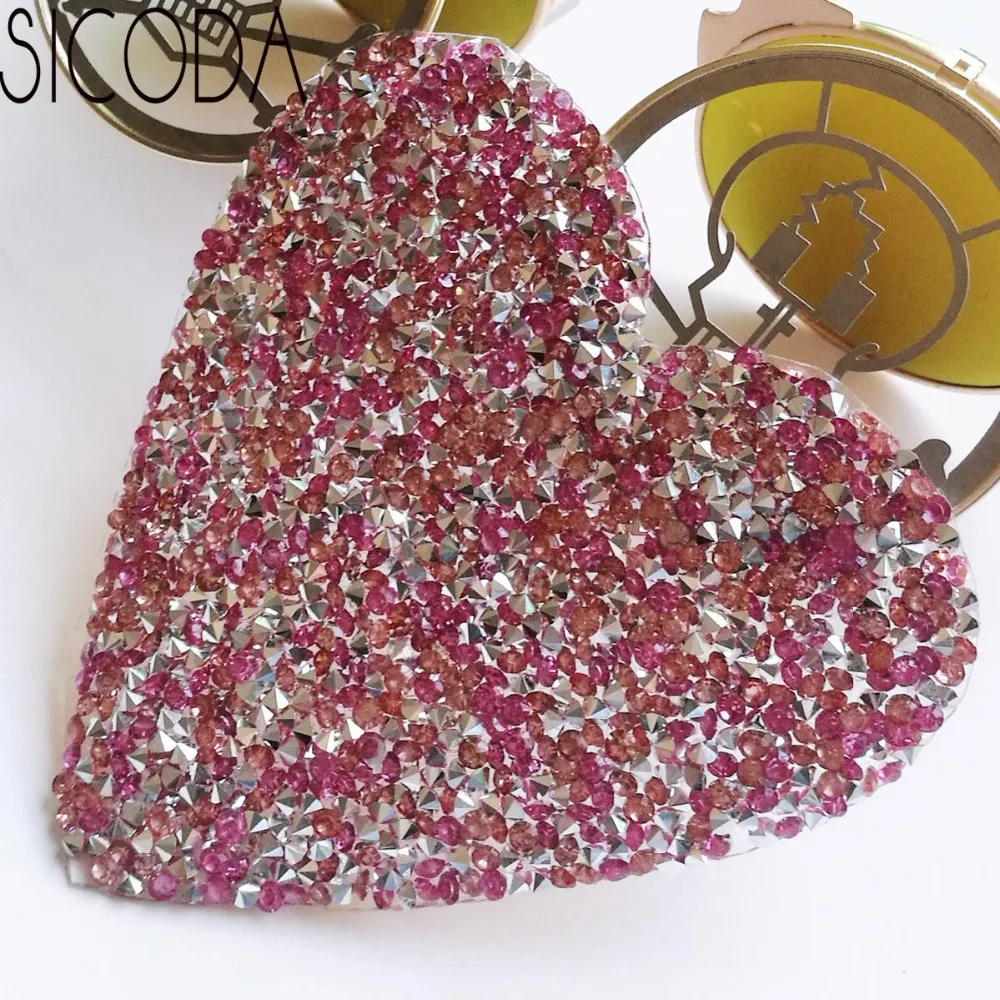 5/7/9cm heart shape hotfix rhinestone motif iron on patches applique for heat transfer clothing shoe bag diy