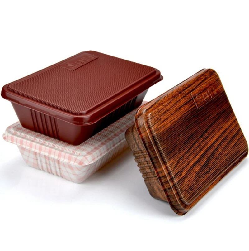 

300pcs Food Container Boxes Wood Grain Design Disposable Snack Packing Boxes Microwaveable PP Lunch Box