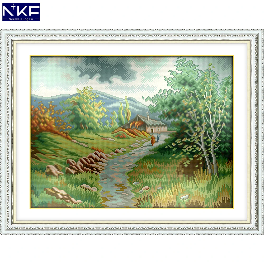 

NKF Country Road Stamped Cross Stitch DIY Kits Needlework Embroidery Set Chinese Cross Stitch for Home Decor