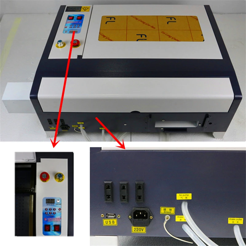 Free shipping 110/220V 50W 400*400mm CO2 Laser Engraver Cutter Engraving Machine 4040 Laser Cutting Machine with USB Sport